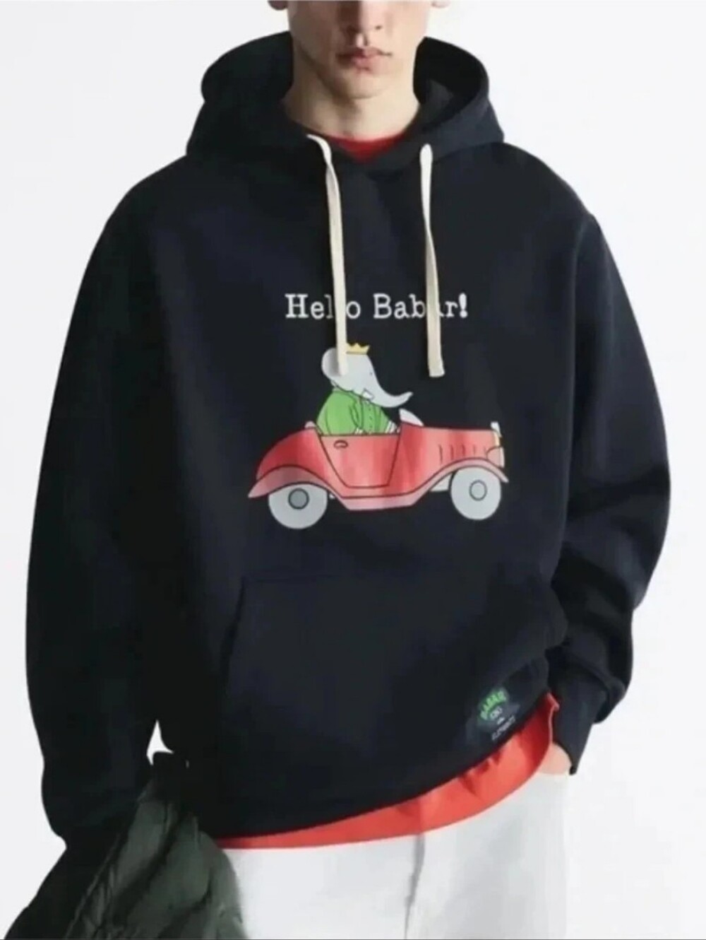 Zara BABAR Hello Babar Graphic Hoodie Navy Blue Mens Large